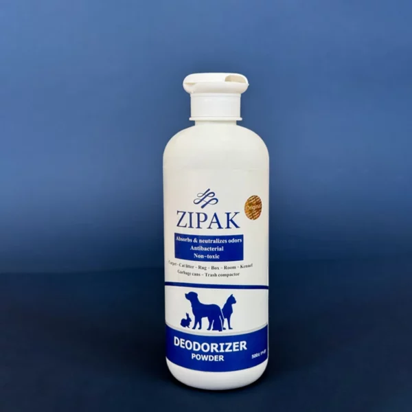 85 - پودر بوگیر و آنتی‌باکتریال زیپاک | جذب قوی بوی نامطبوع حیوانات خانگی Zipak Deodorizer & Antibacterial Powder – 500g - گلسی پت